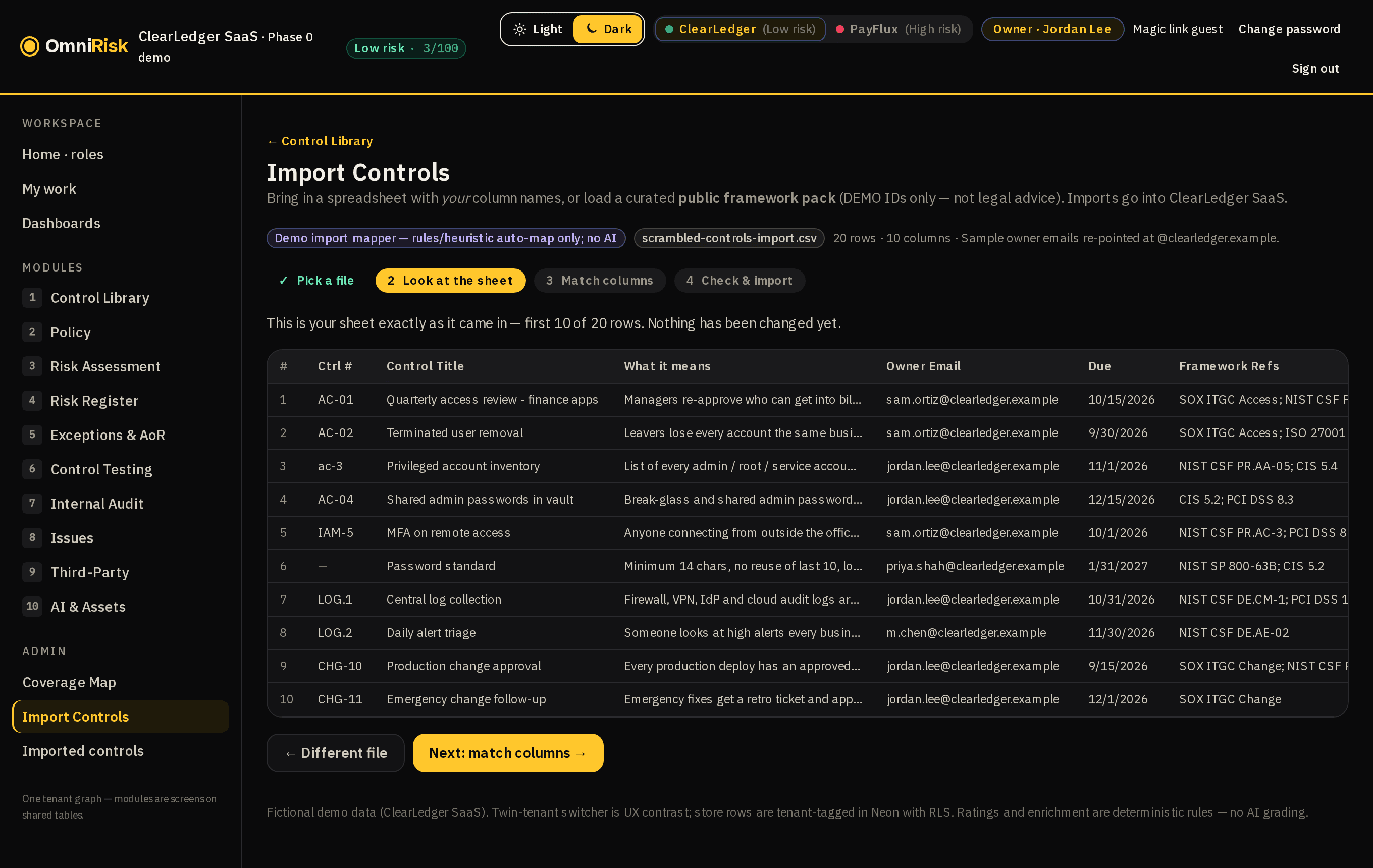Excel import column mapper