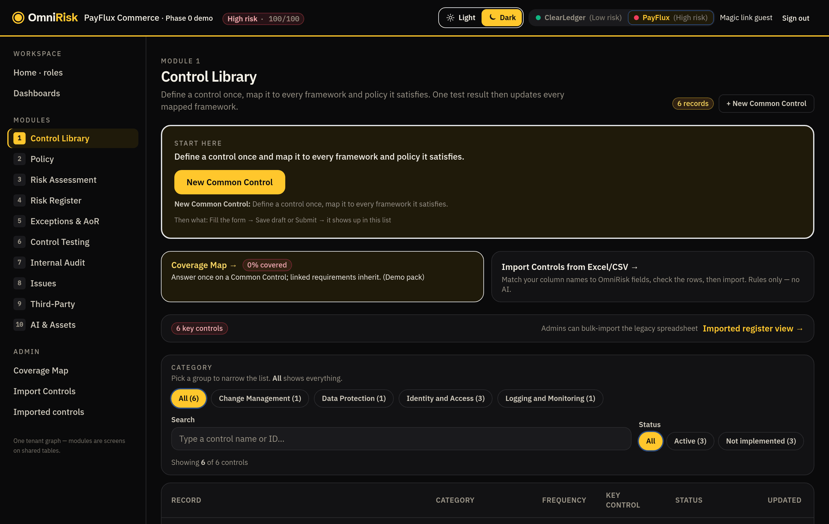 Control Library with category chips